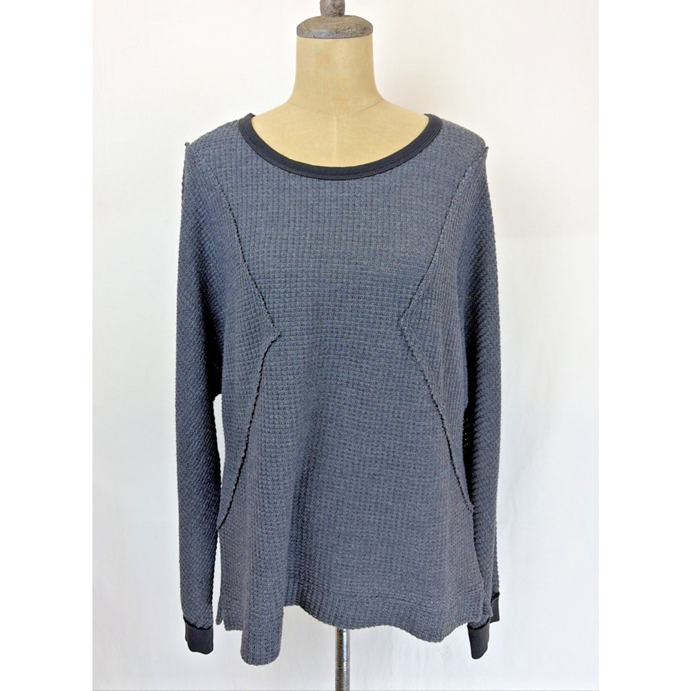 NWT XCVI Grey Thermal Long Sleeve Ringer Knit Top #0650 Size S